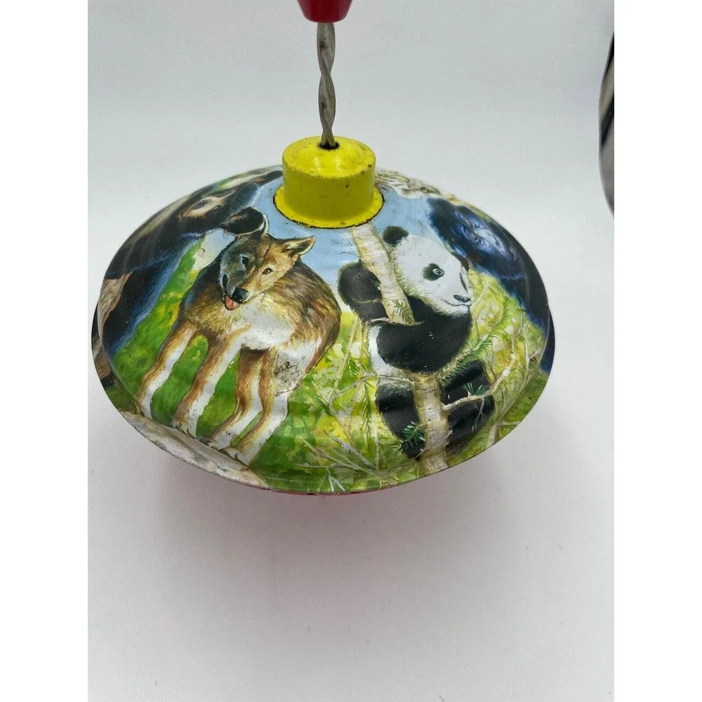 Vintage Animal Tin Metal Standing Spinning Top Toy  Retro Decor Collectible‎